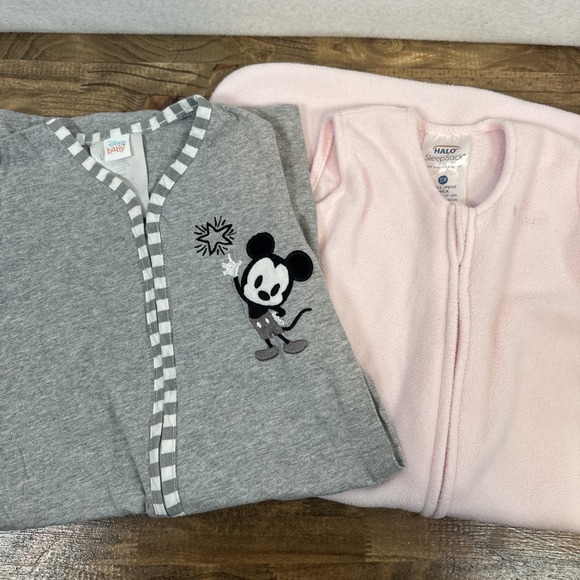 2 Halo and Disney Baby Sleep Sacks Size S 0-6M Pink Grey Mickey - Picture 1 of 6